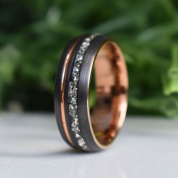 Tungsten Titans Gunmetal Grey Rose Gold Plated German Glass Ring - Picture 1 of 7